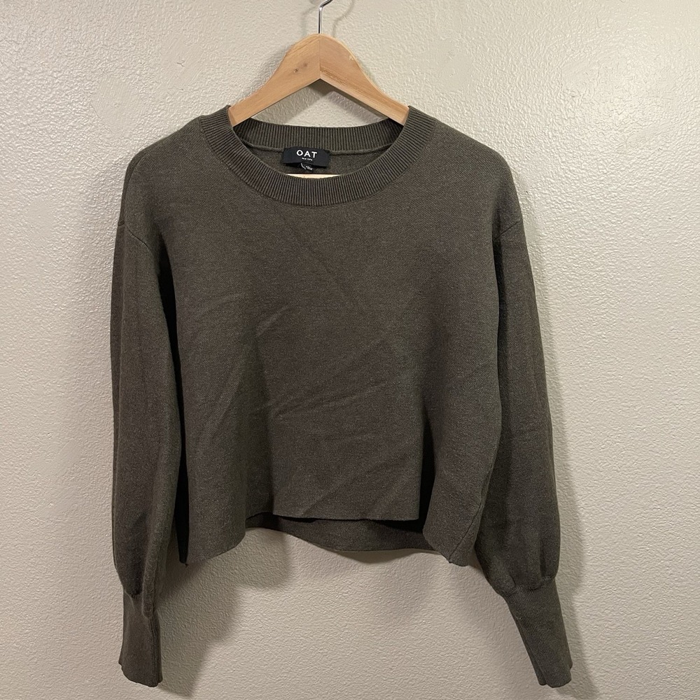 OAT‎ Sweater Oversized Cropped Olive Green Balloon Sleeve Y2K Goblincore Size M